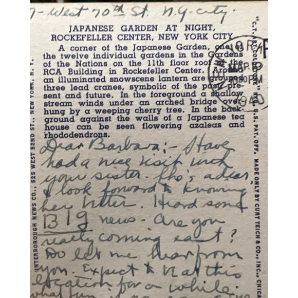 Postcard Japanese Garden At Night Rockefeller Center New York City NY Vintage - Picture 3 of 6